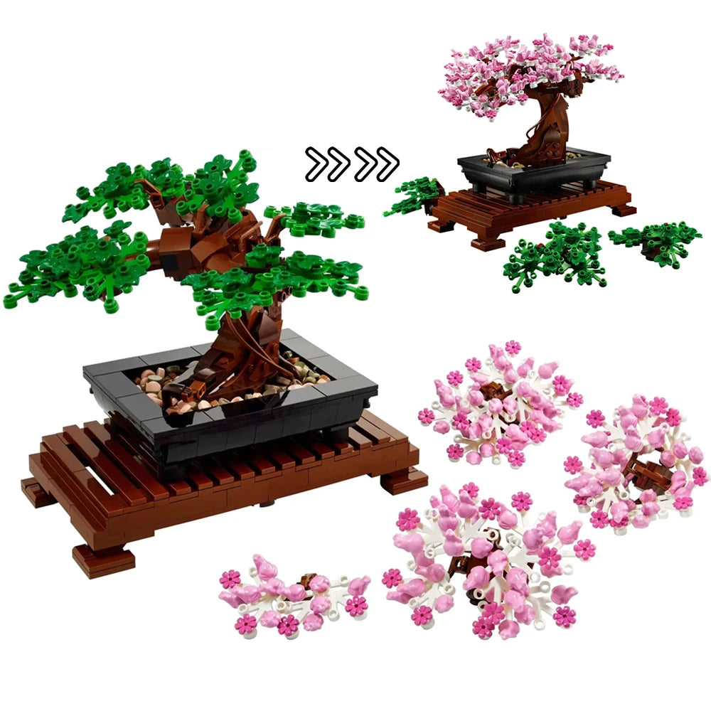 Bonsai Tree Flower Bouquet Perpetual Building Block Bricks Model